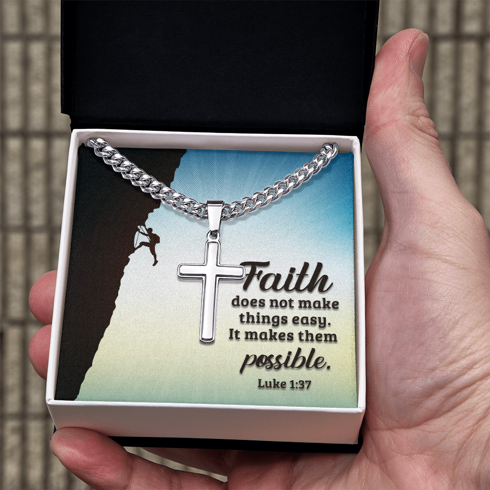 Cuban Link Chain with Engraved Artisan Cross : Men's Faith Luke