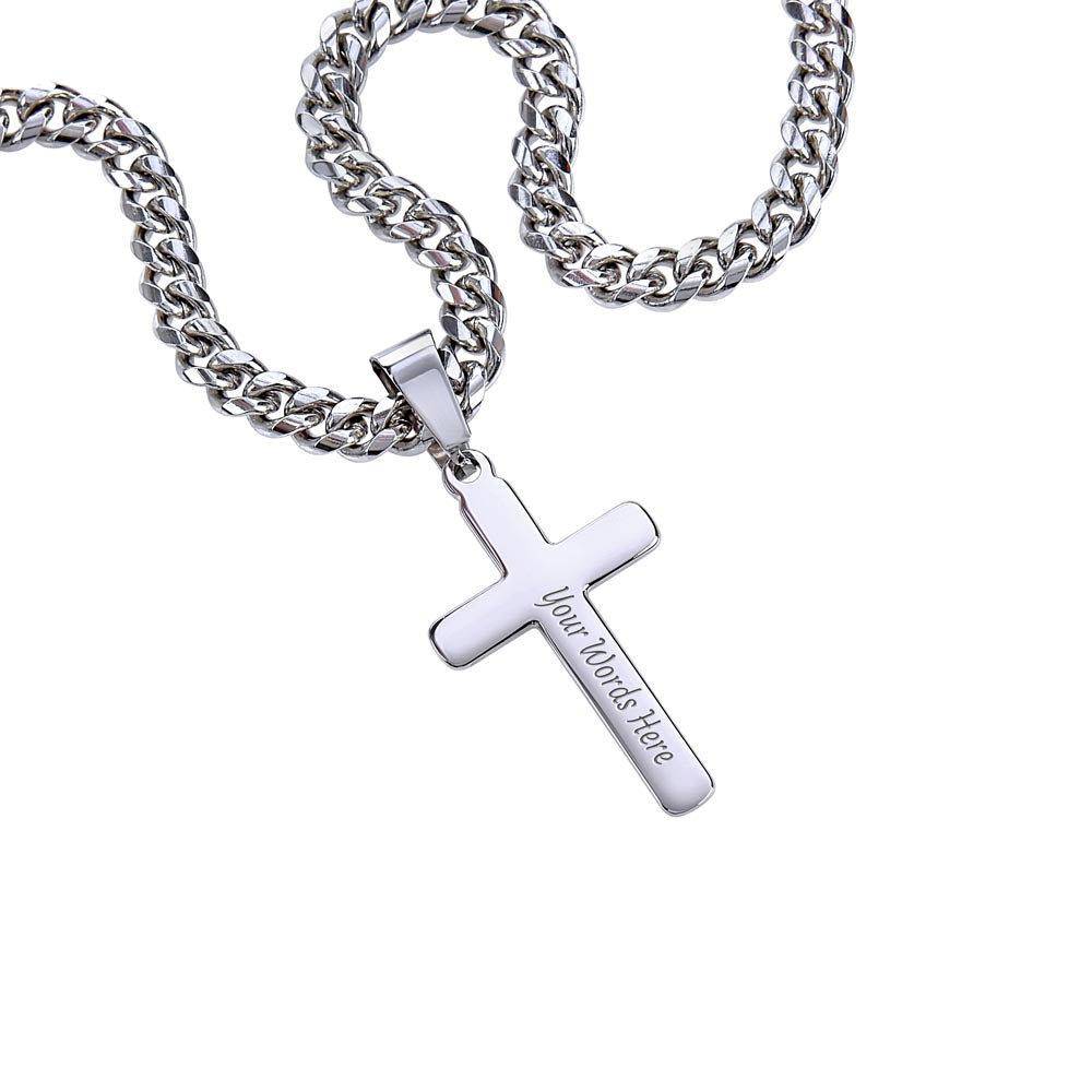 Cuban Link Chain with Engraved Artisan Cross : Men's Faith Luke