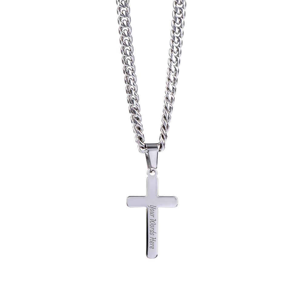 Cuban Link Chain with Engraved Artisan Cross : Men's Faith Luke