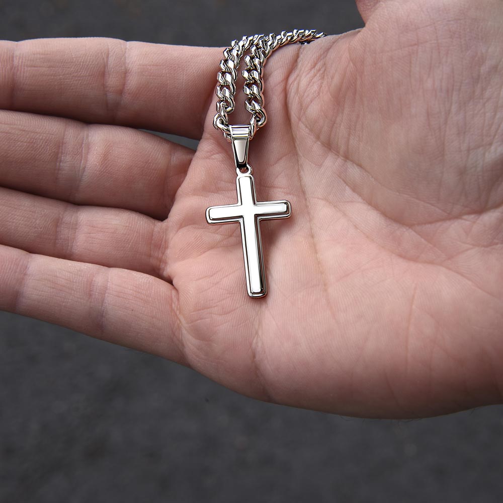 Cuban Link Chain with Engraved Artisan Cross : Men's Faith Luke