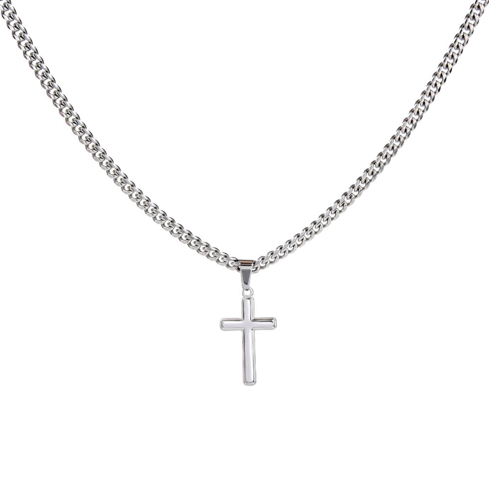 Cuban Link Chain with Engraved Artisan Cross : Men's Faith Luke