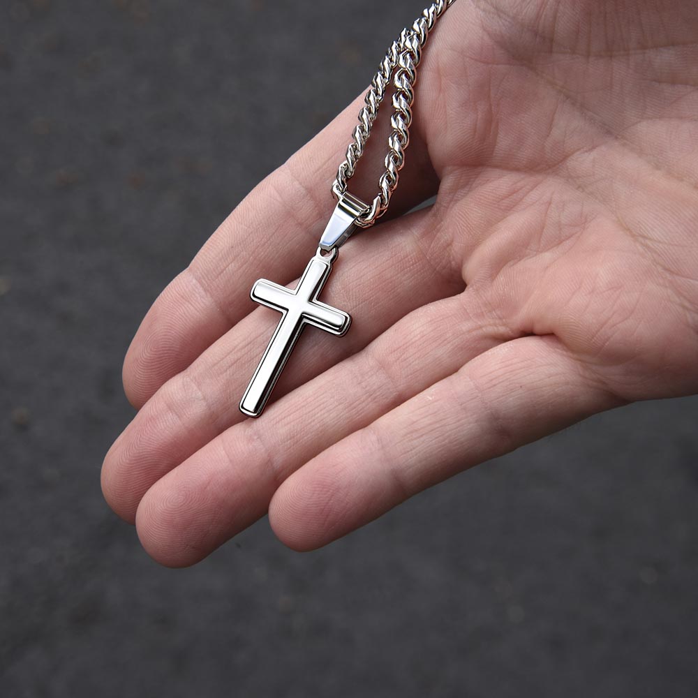 Cuban Link Chain with Engraved Artisan Cross : Men's Faith Luke