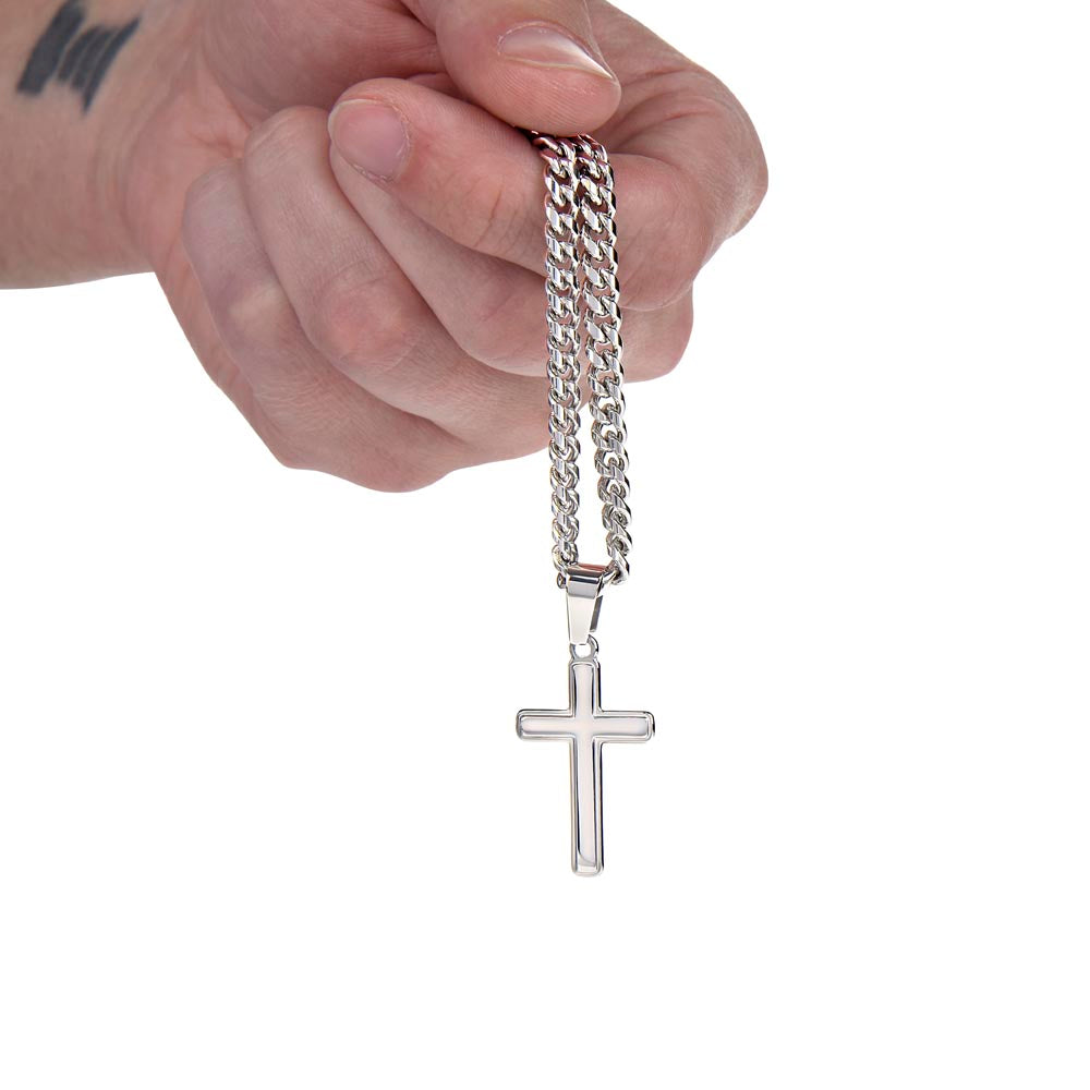 Cuban Link Chain with Engraved Artisan Cross : Men's Faith Luke