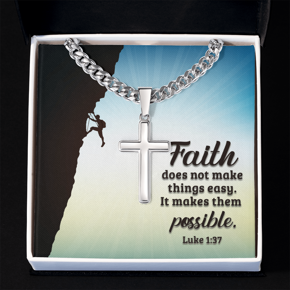 Cuban Link Chain with Engraved Artisan Cross : Men's Faith Luke