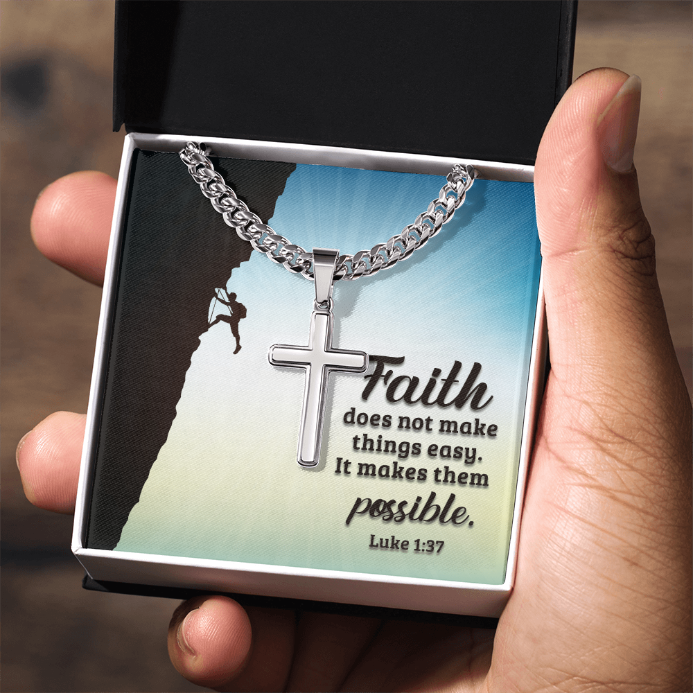 Cuban Link Chain with Engraved Artisan Cross : Men's Faith Luke