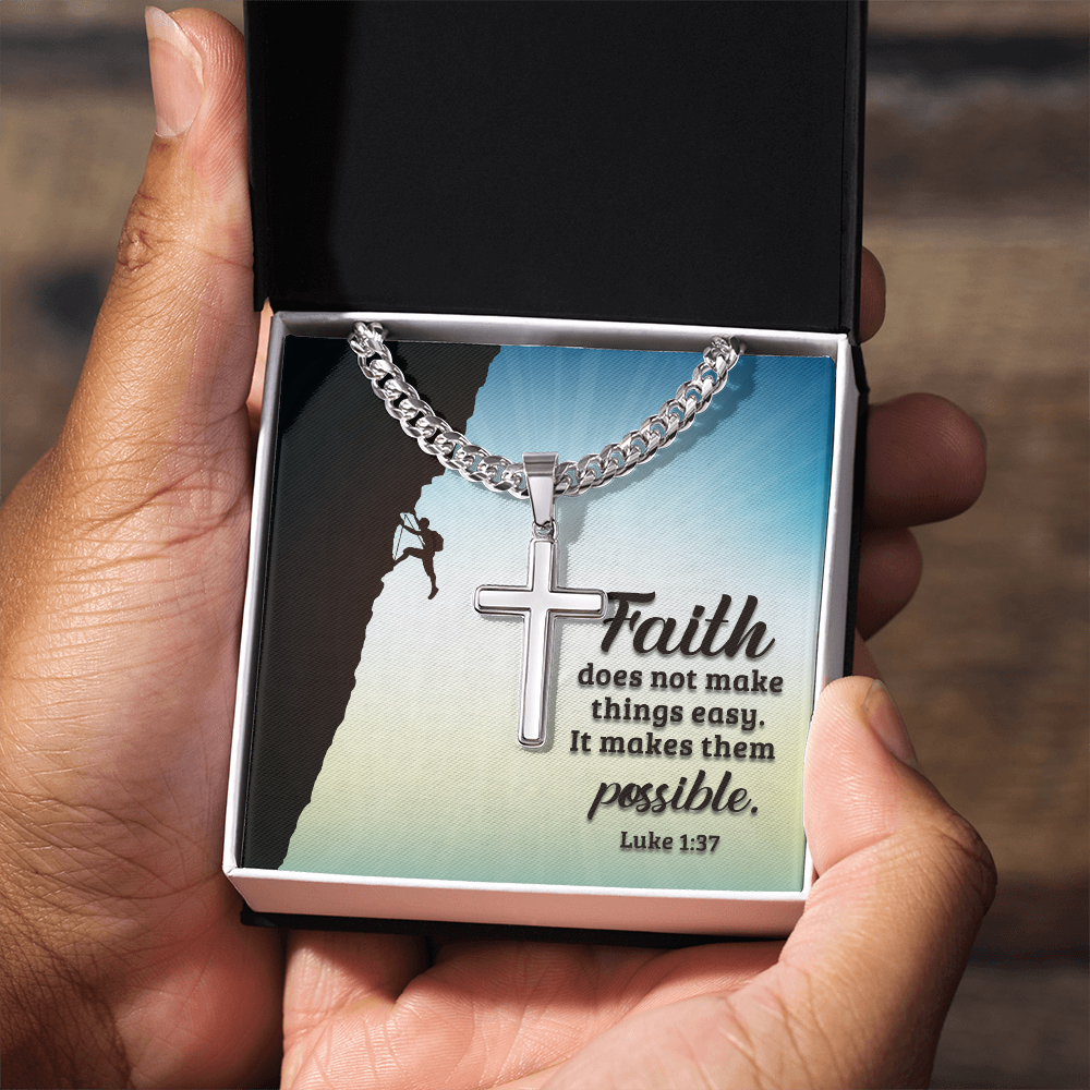 Cuban Link Chain with Engraved Artisan Cross : Men's Faith Luke