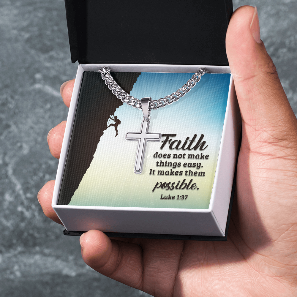 Cuban Link Chain with Engraved Artisan Cross : Men's Faith Luke