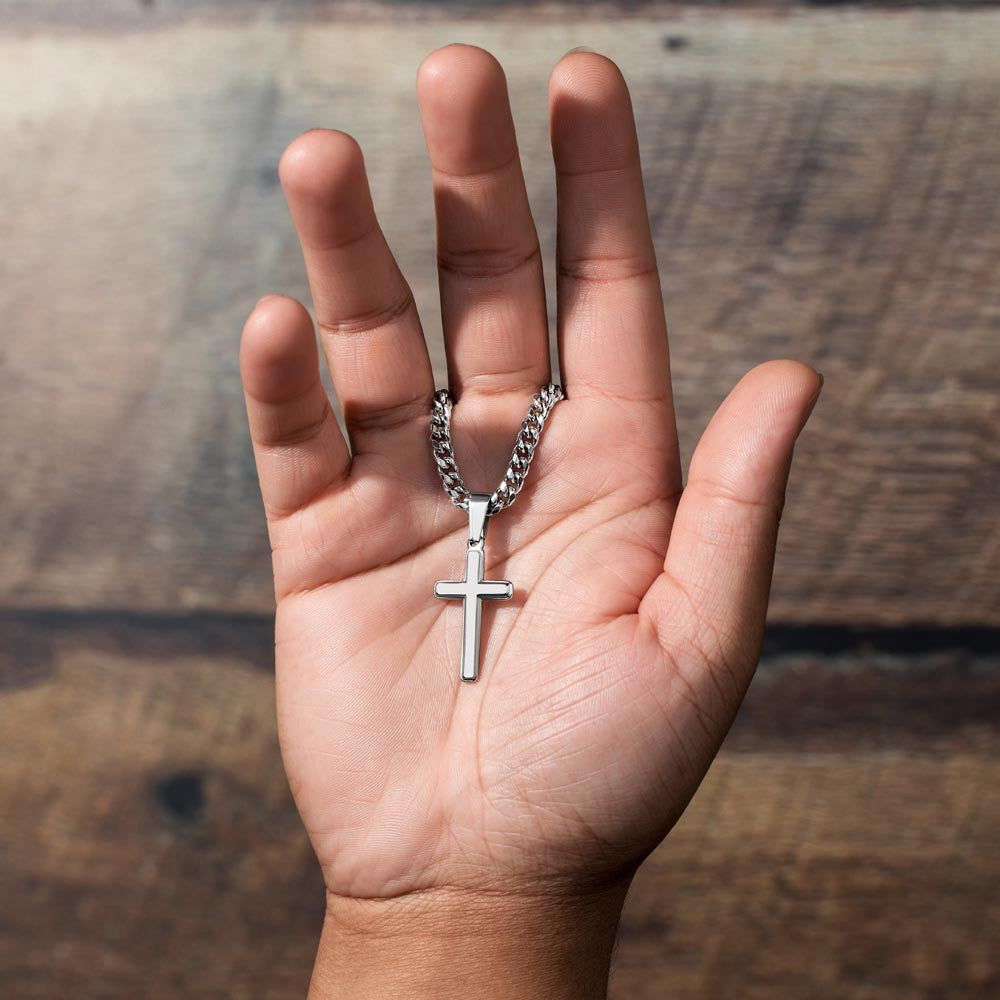 Cuban Link Chain with Engraved Artisan Cross : Men's Faith Luke