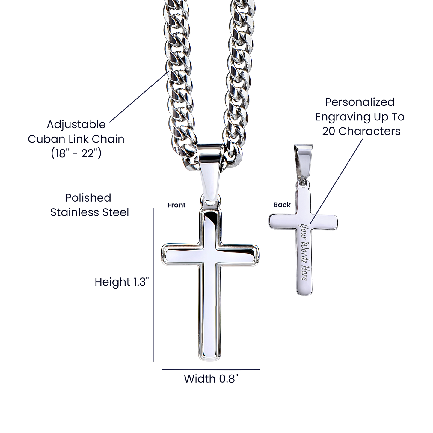 Cuban Link Chain with Engraved Artisan Cross : Men's Faith Luke