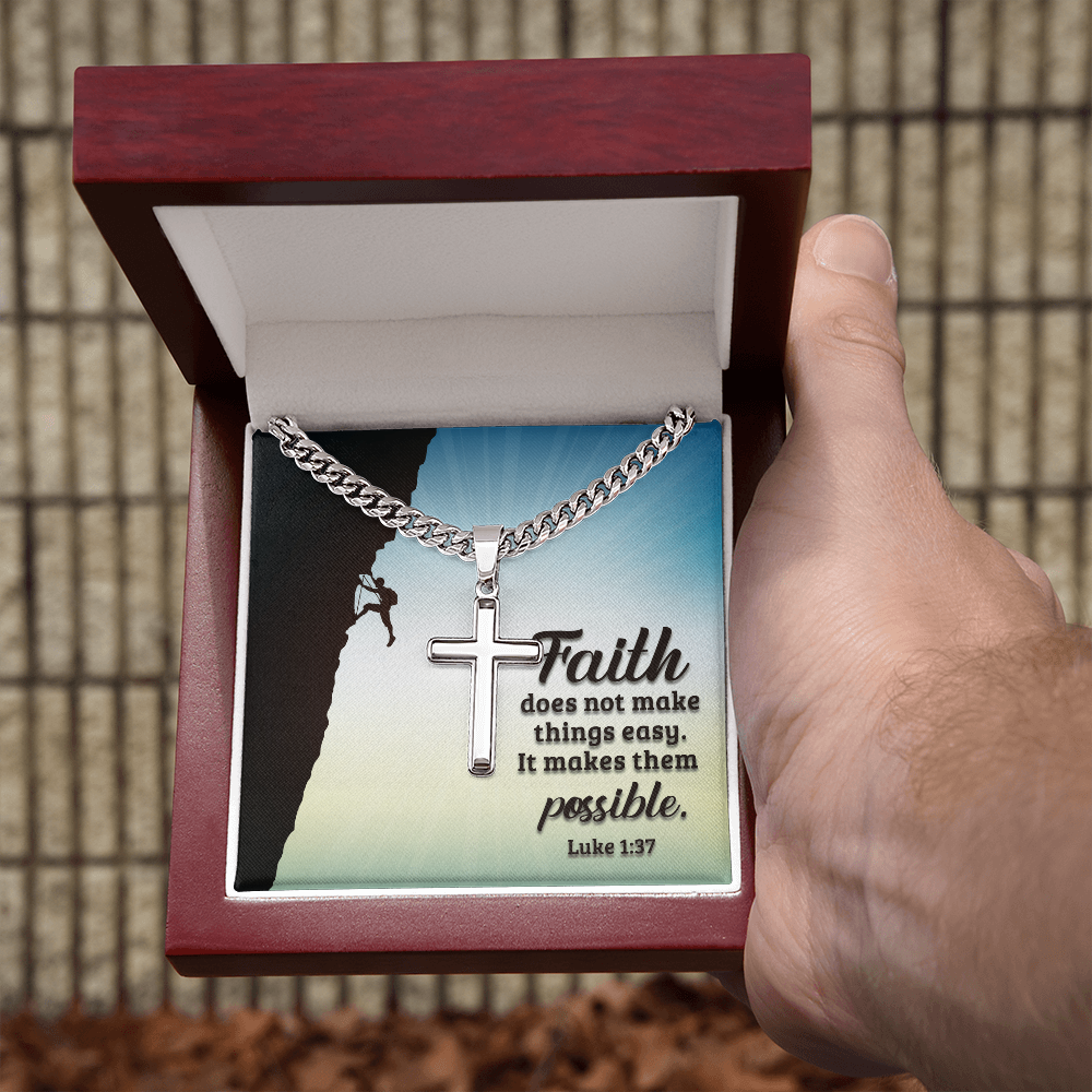 Cuban Link Chain with Engraved Artisan Cross : Men's Faith Luke