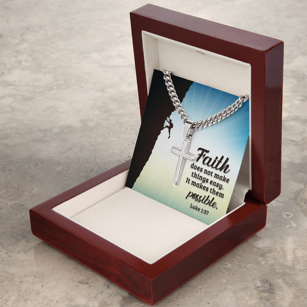 Cuban Link Chain with Engraved Artisan Cross : Men's Faith Luke