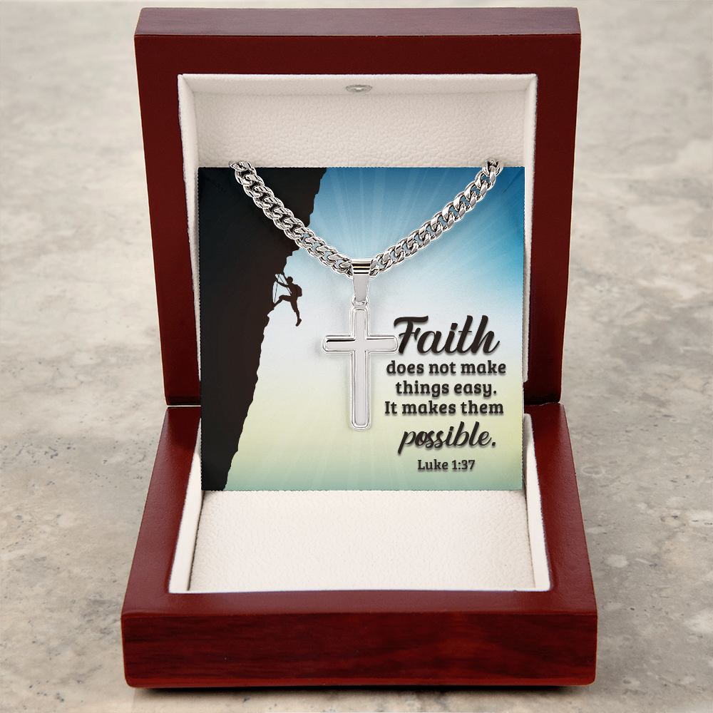 Cuban Link Chain with Engraved Artisan Cross : Men's Faith Luke