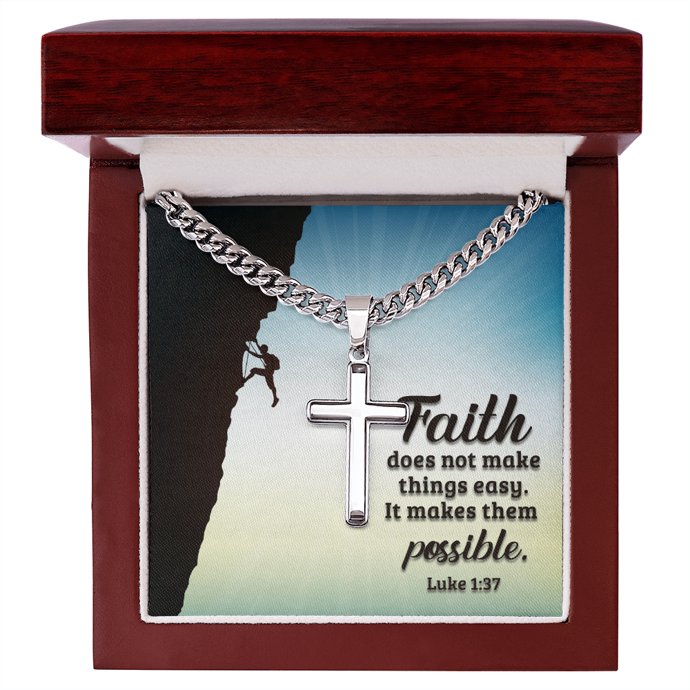 Cuban Link Chain with Engraved Artisan Cross : Men's Faith Luke