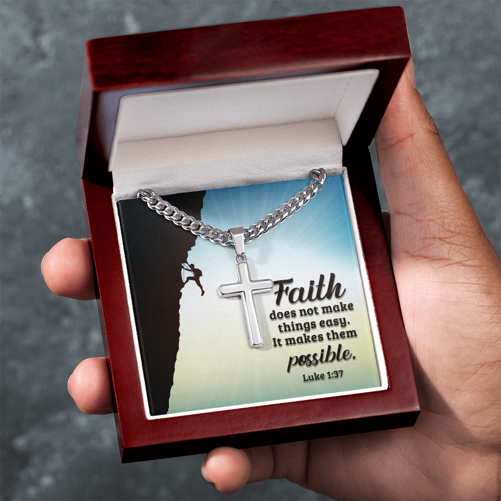 Cuban Link Chain with Engraved Artisan Cross : Men's Faith Luke