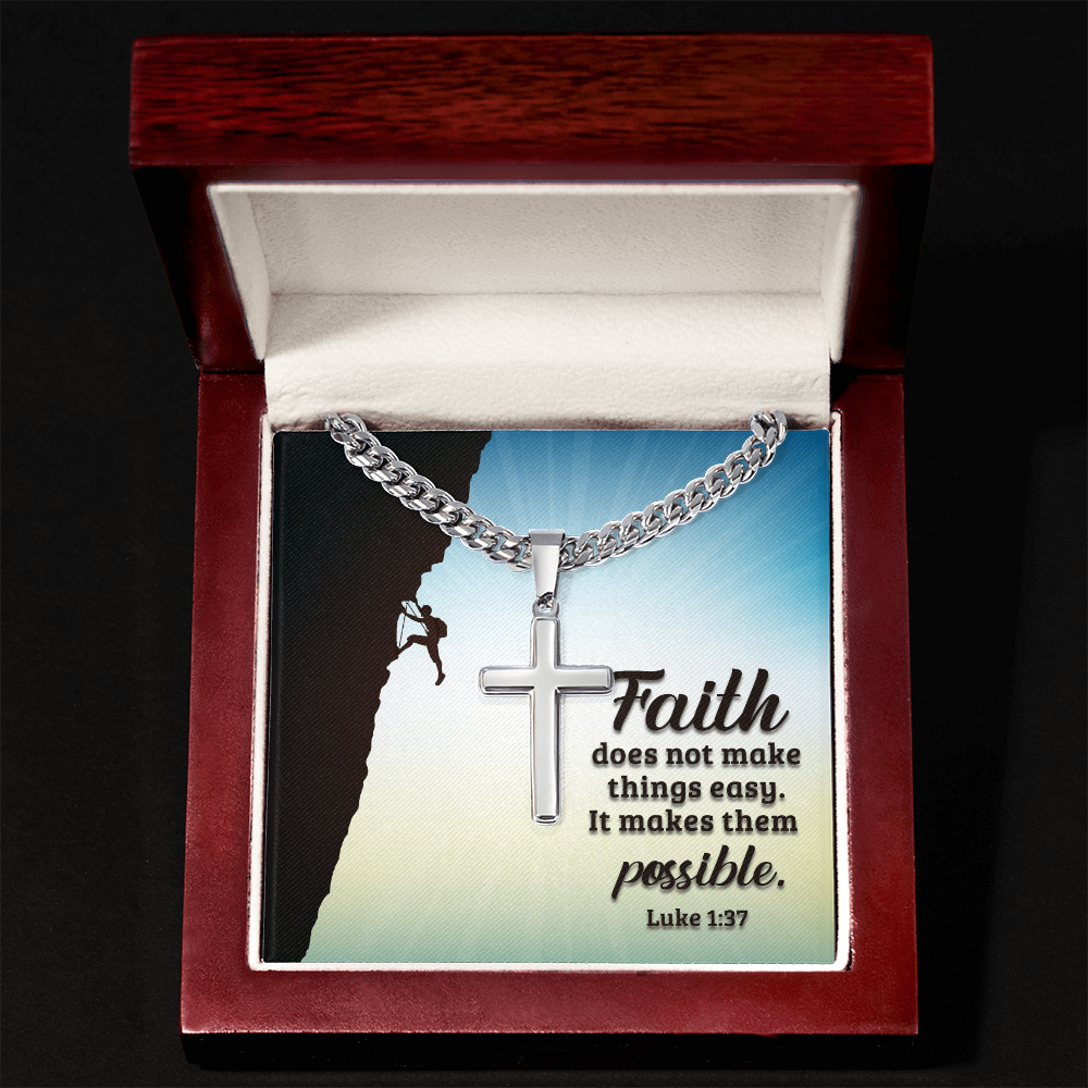 Cuban Link Chain with Engraved Artisan Cross : Men's Faith Luke
