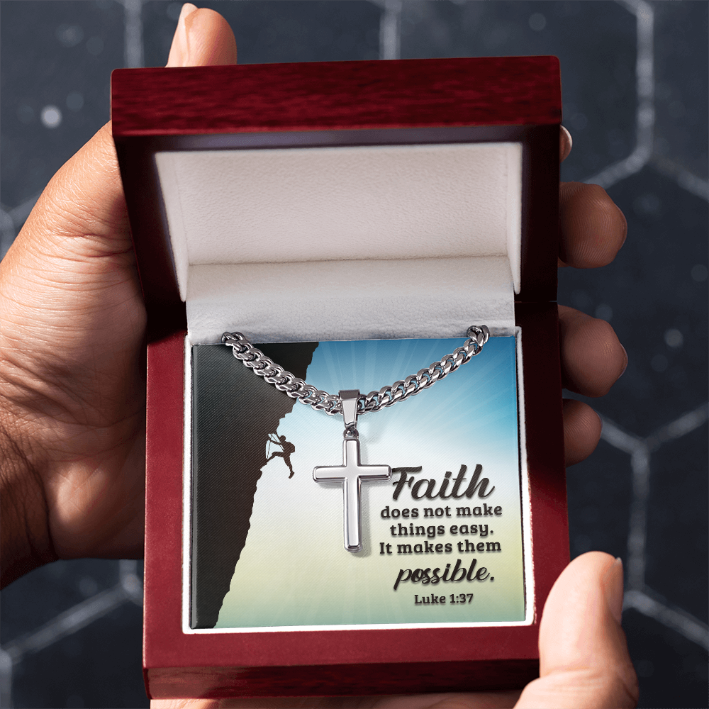 Cuban Link Chain with Engraved Artisan Cross : Men's Faith Luke