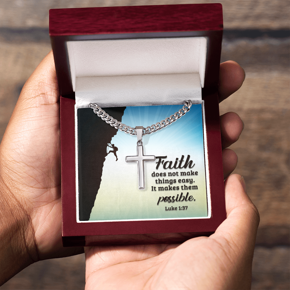 Cuban Link Chain with Engraved Artisan Cross : Men's Faith Luke