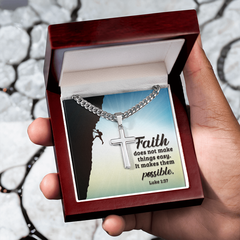 Cuban Link Chain with Engraved Artisan Cross : Men's Faith Luke
