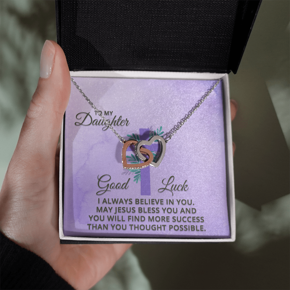 Interlocking Hearts Necklace : To MY Daughter May Jesus Bless You