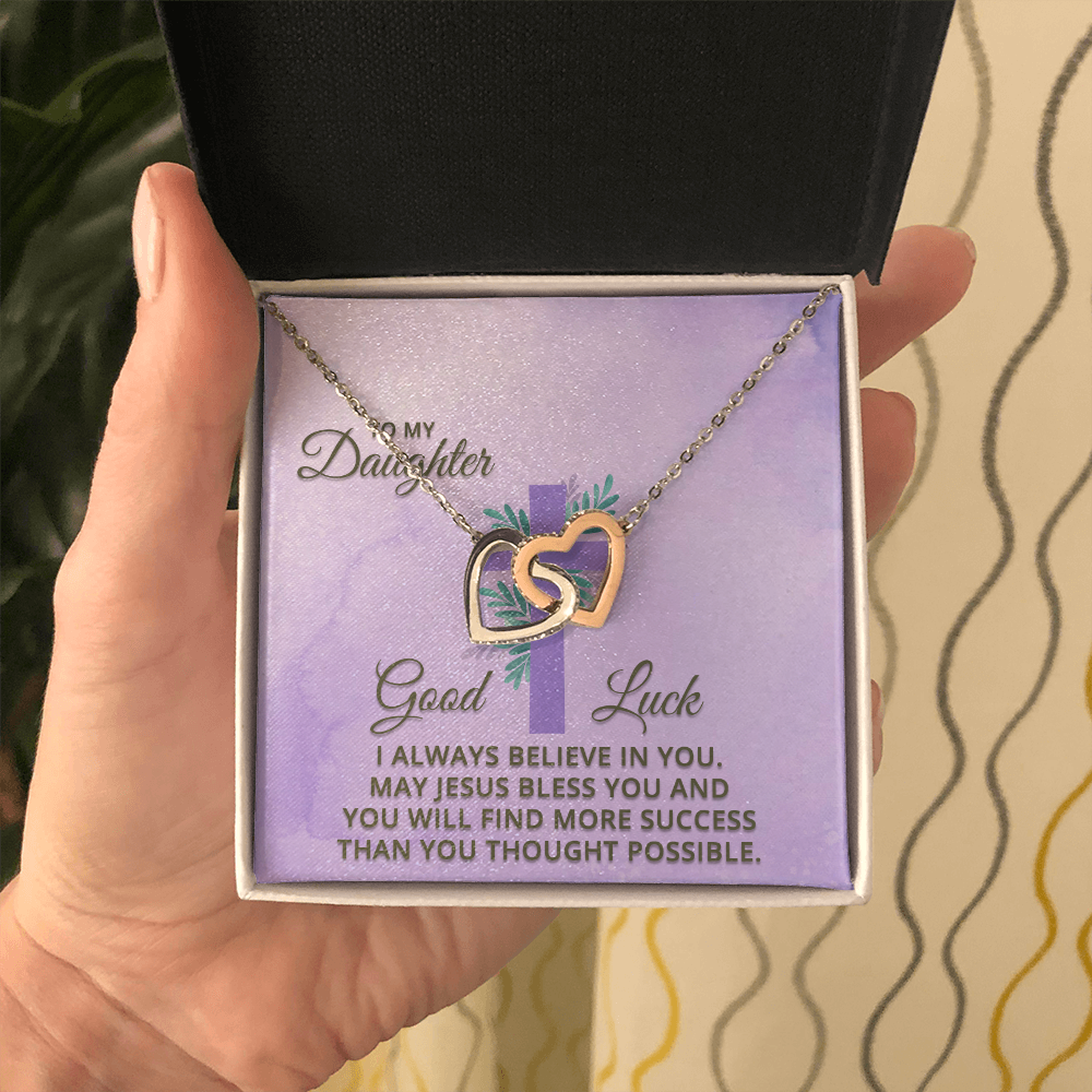 Interlocking Hearts Necklace : To MY Daughter May Jesus Bless You