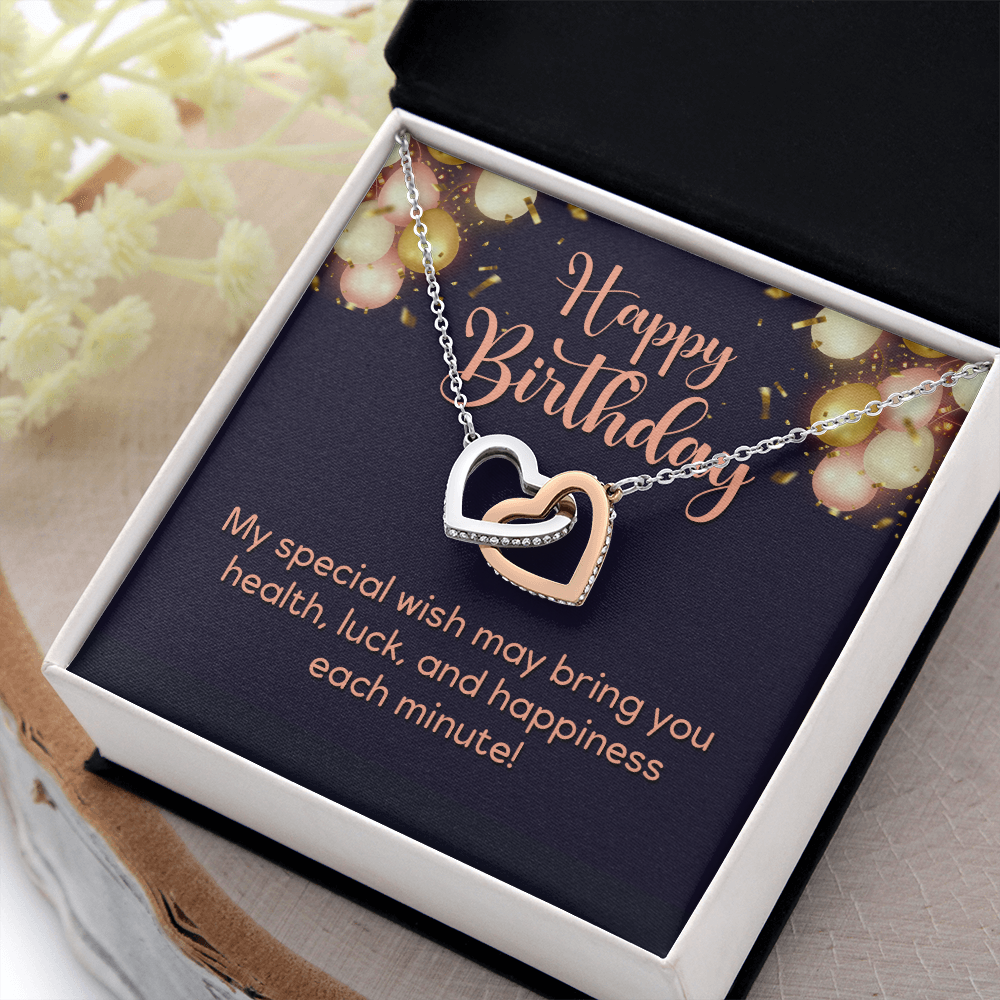 Interlocking Hearts Necklace : Happy Birthday My Special Wish