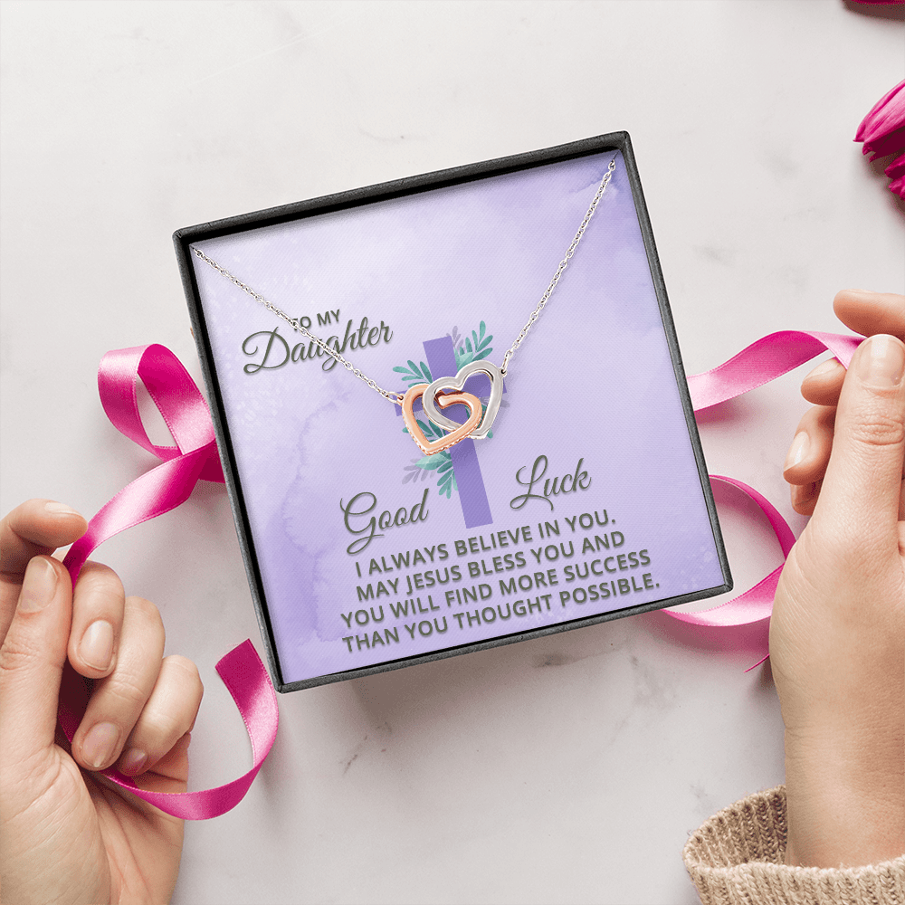 Interlocking Hearts Necklace : To MY Daughter May Jesus Bless You