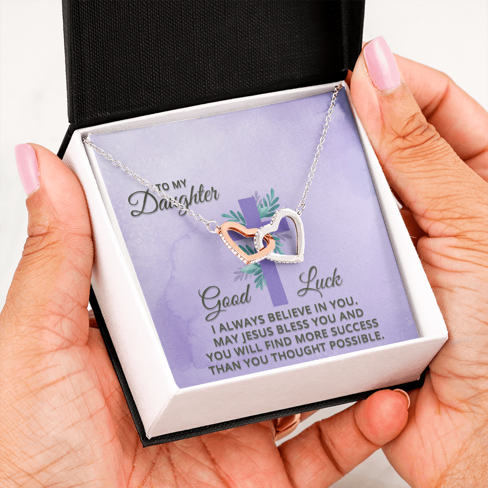 Interlocking Hearts Necklace : To MY Daughter May Jesus Bless You