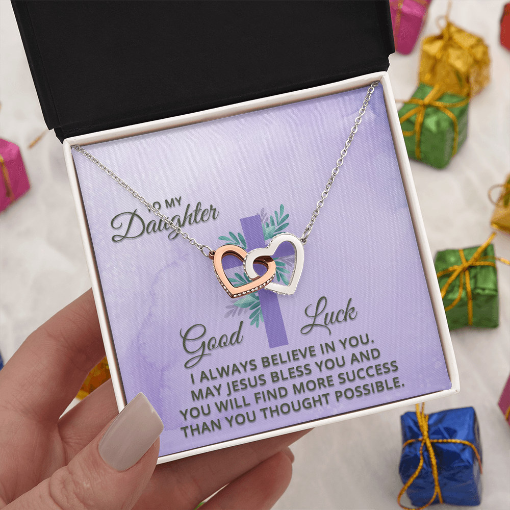Interlocking Hearts Necklace : To MY Daughter May Jesus Bless You