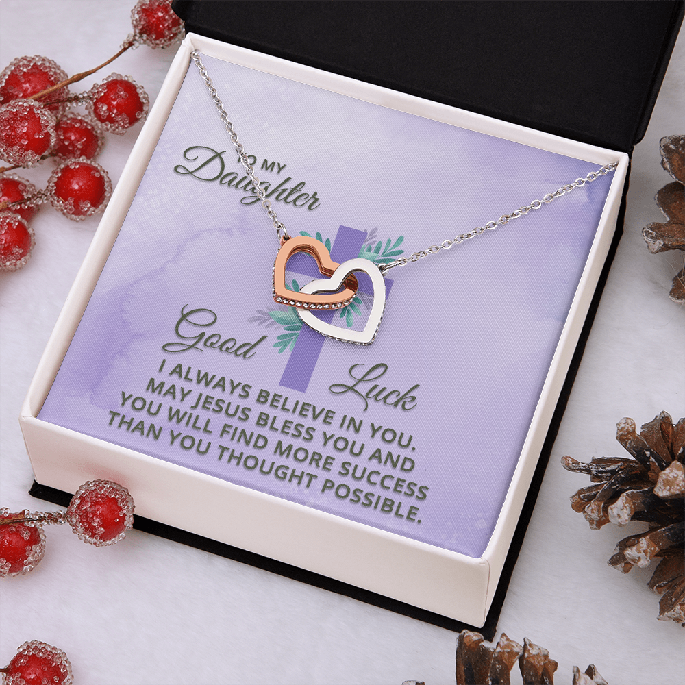 Interlocking Hearts Necklace : To MY Daughter May Jesus Bless You
