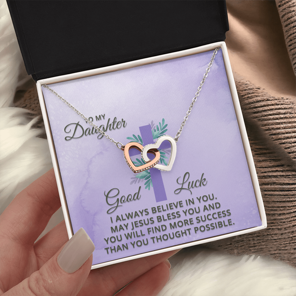Interlocking Hearts Necklace : To MY Daughter May Jesus Bless You