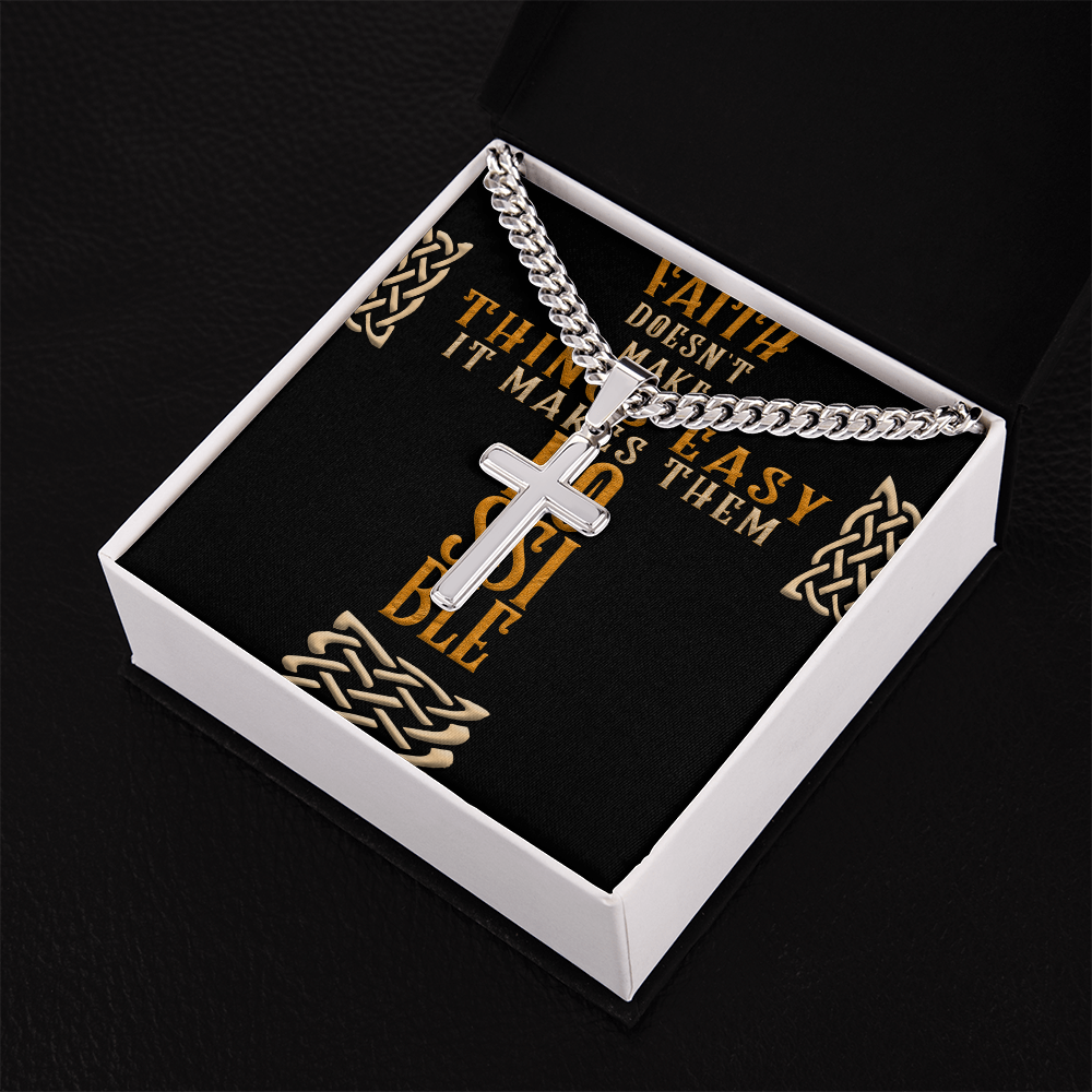 Cuban Link Chain with Artisan Cross : Men's Faith
