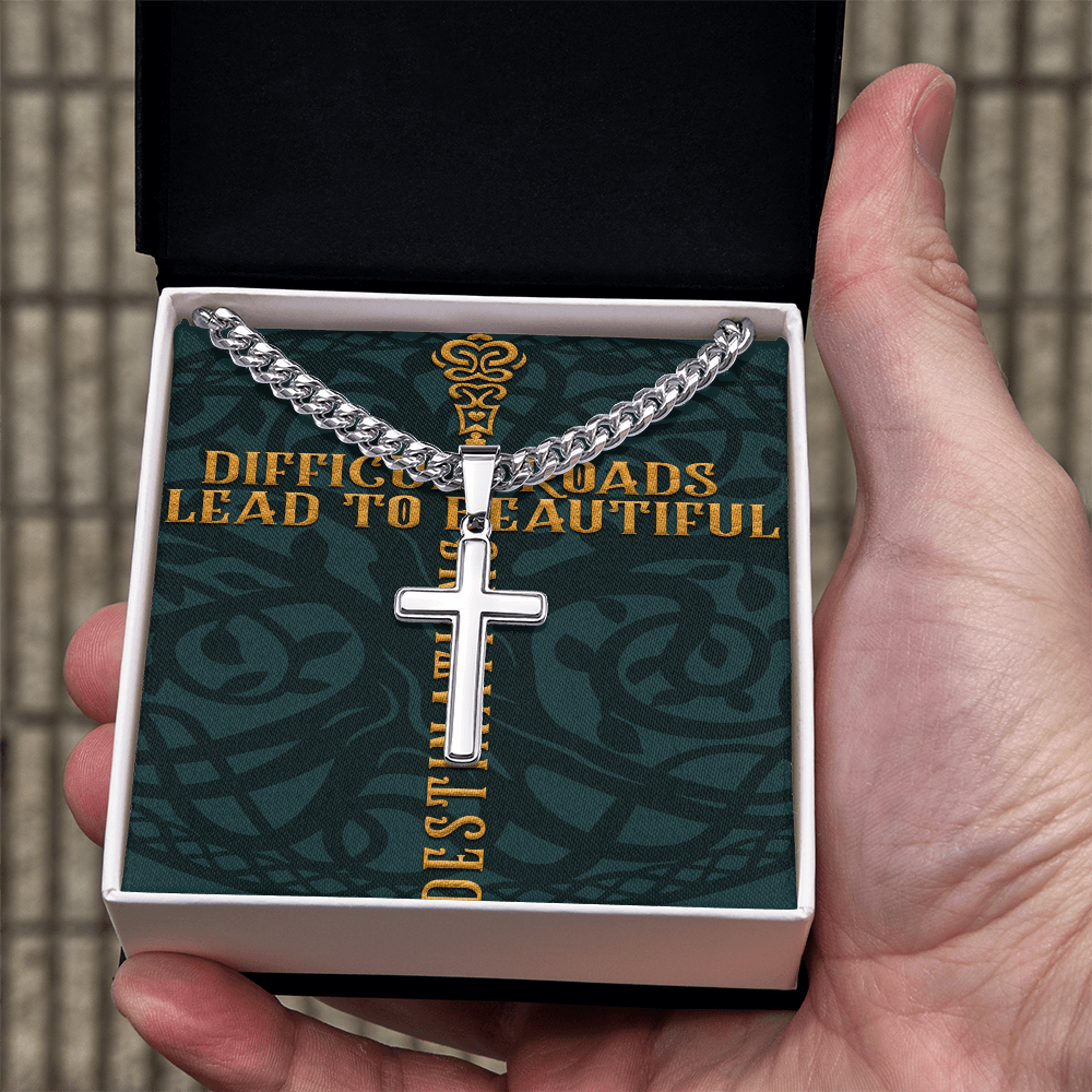 Cuban Link Chain with Artisan Cross :Men's Difficult Roads
