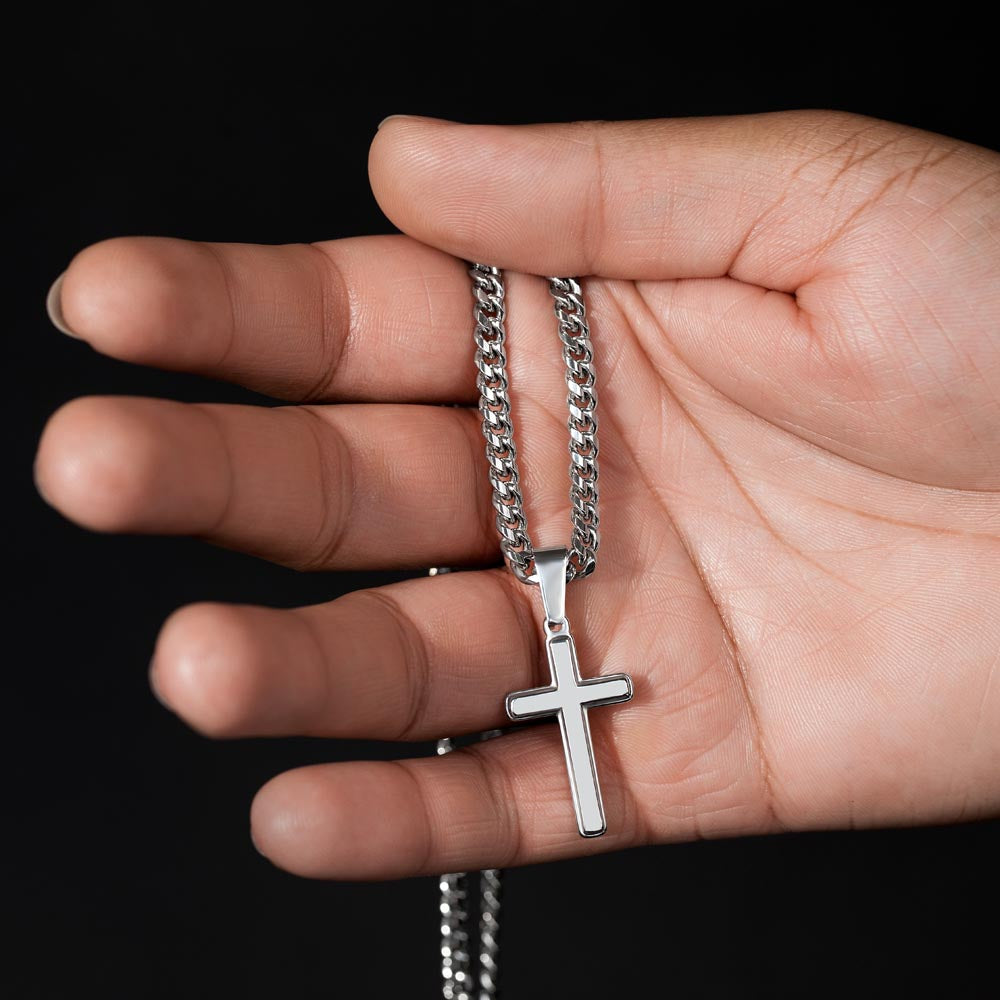 Cuban Link Chain with Artisan Cross : Men's Faith