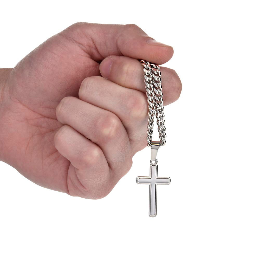Cuban Link Chain with Artisan Cross : Men's Faith
