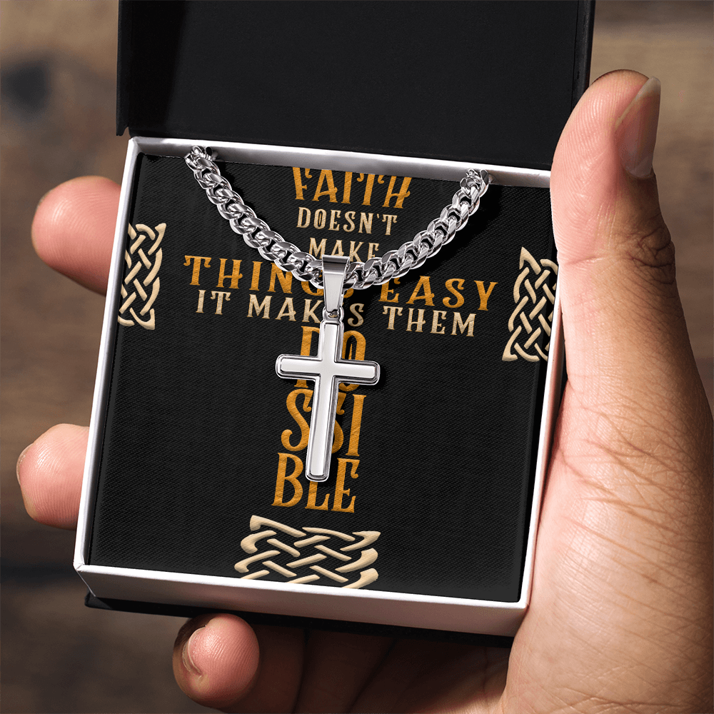 Cuban Link Chain with Artisan Cross : Men's Faith