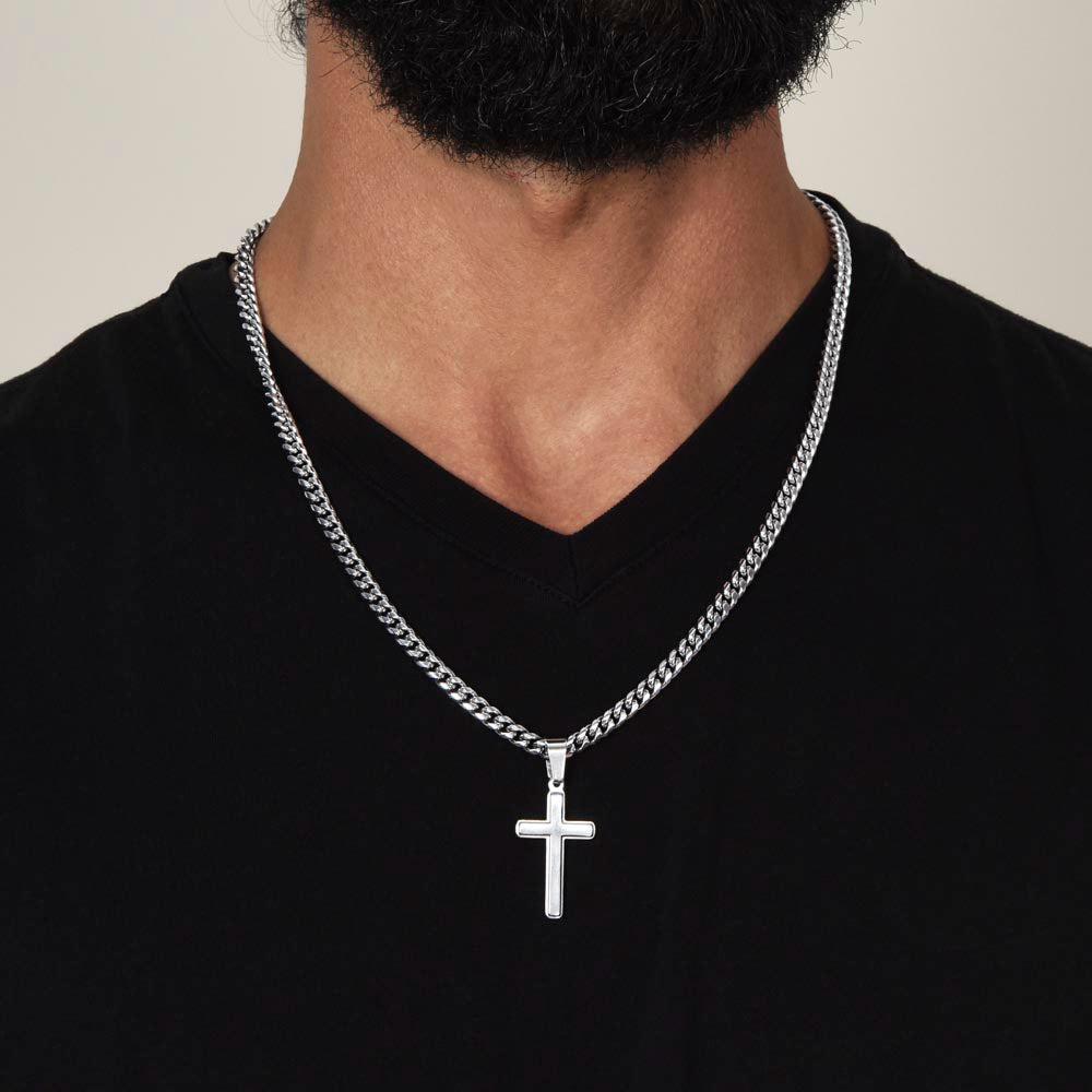 Cuban Link Chain with Artisan Cross : Men's Faith