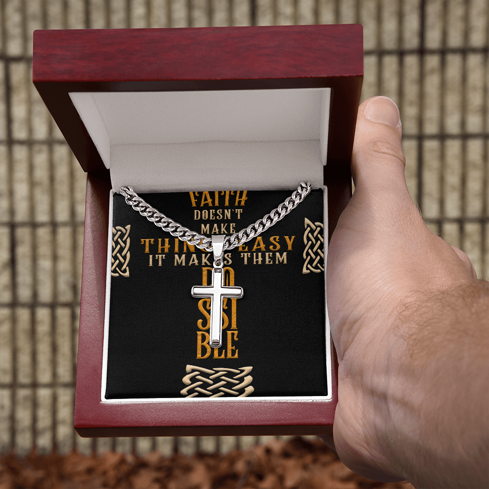 Cuban Link Chain with Artisan Cross : Men's Faith