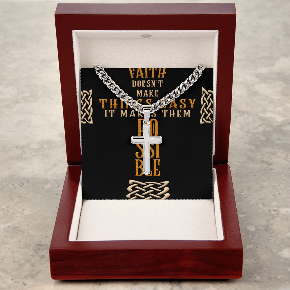 Cuban Link Chain with Artisan Cross : Men's Faith