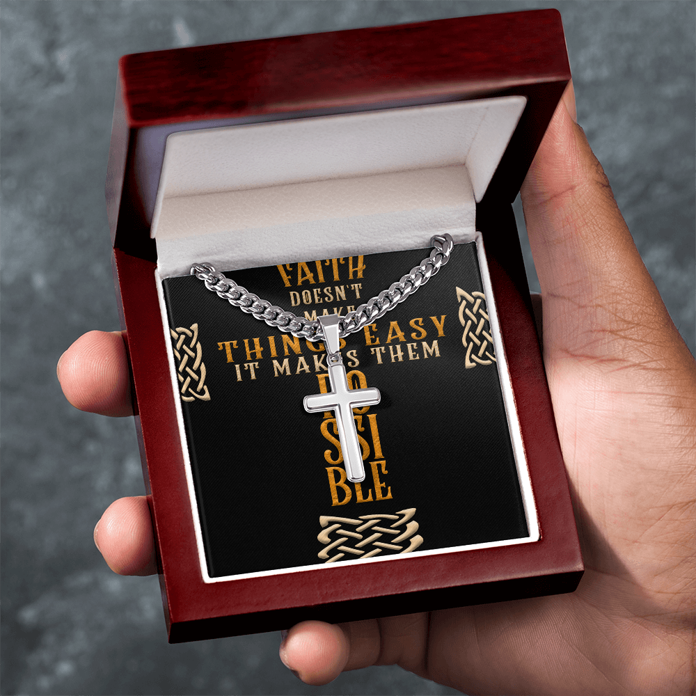 Cuban Link Chain with Artisan Cross : Men's Faith