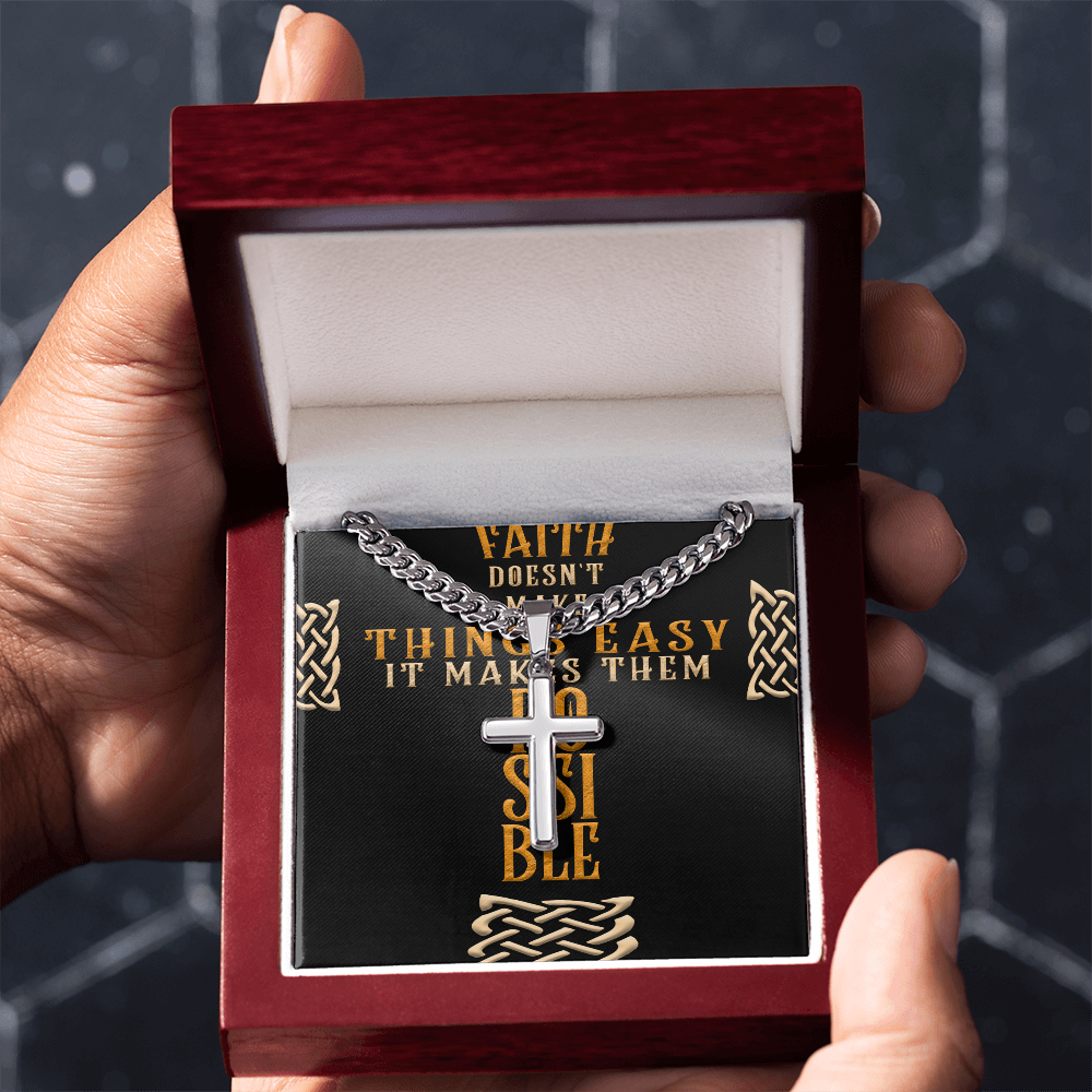Cuban Link Chain with Artisan Cross : Men's Faith