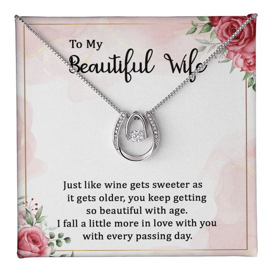 Lucky In Love Necklace:To My Beautiful Wife Wine Gets Sweeter