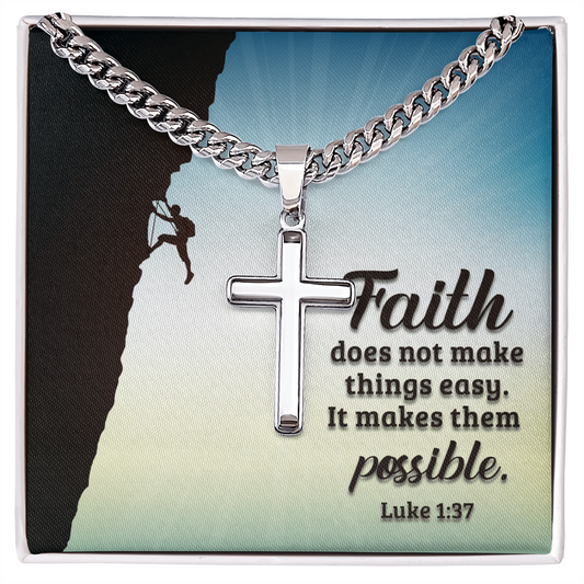 Cuban Link Chain with Engraved Artisan Cross : Men's Faith Luke