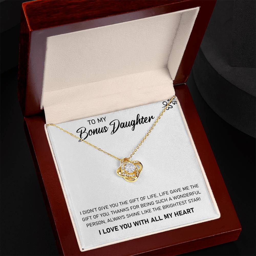 To My Bonus Daughter, Always Shine Like The Brightest Star -Love Knot Necklace