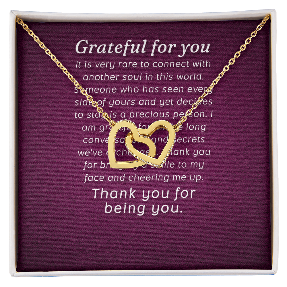 Interlocking Hearts Necklace :Grateful For You Thank You For Being You