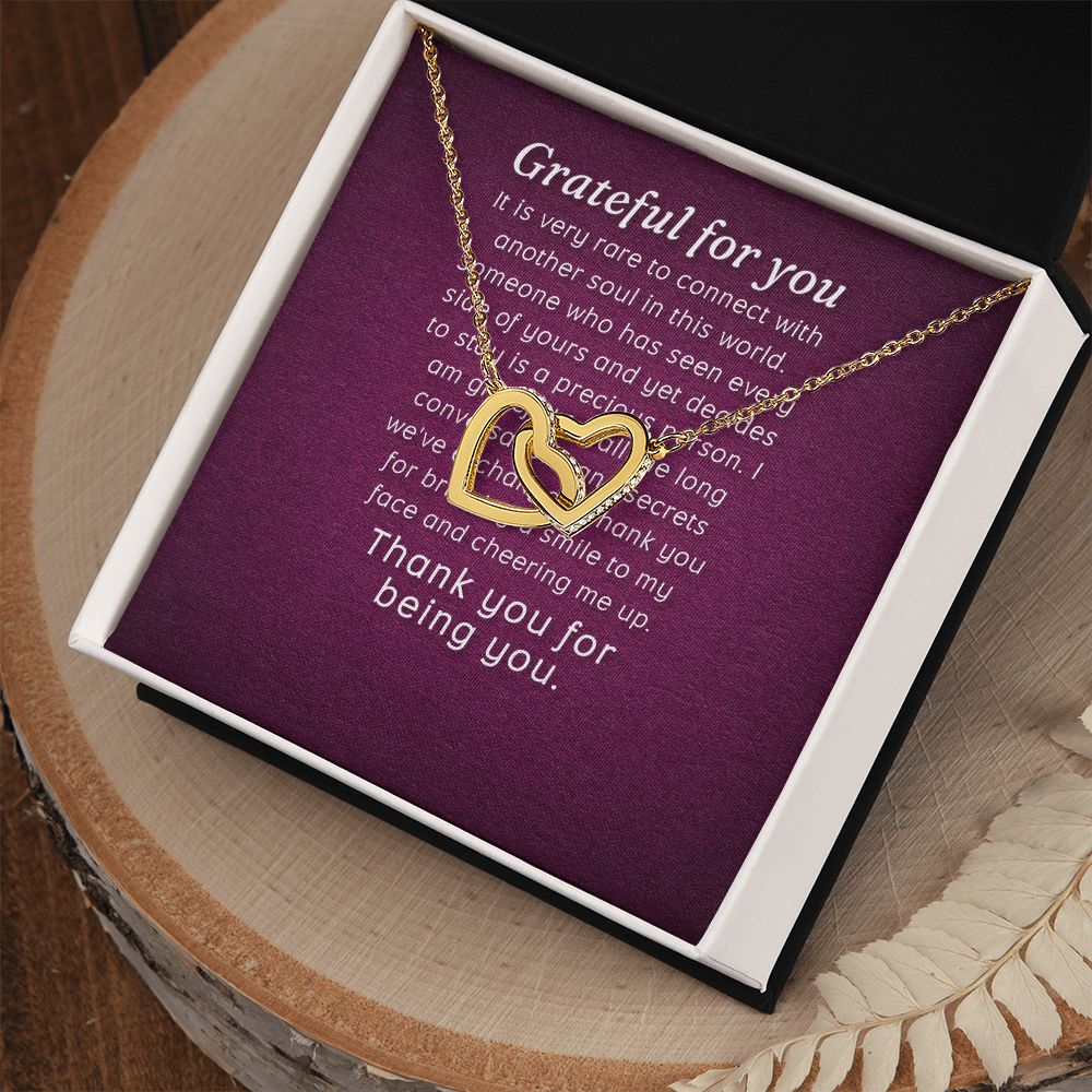 Interlocking Hearts Necklace :Grateful For You Thank You For Being You