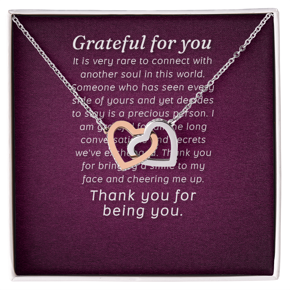 Interlocking Hearts Necklace :Grateful For You Thank You For Being You