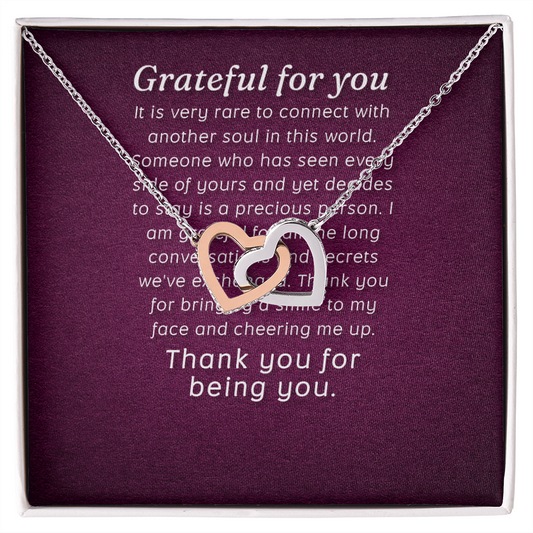 Interlocking Hearts Necklace :Grateful For You Thank You For Being You