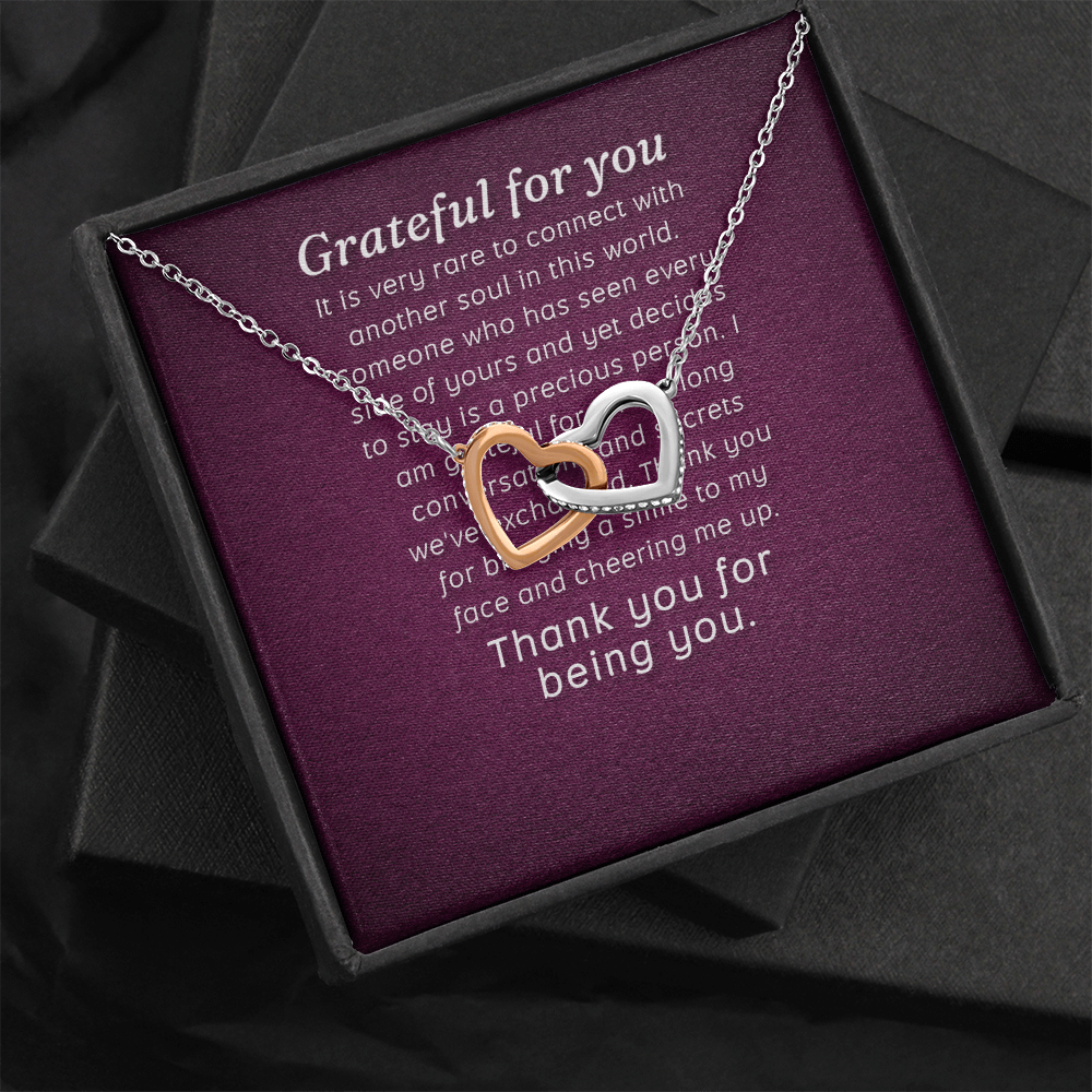 Interlocking Hearts Necklace :Grateful For You Thank You For Being You
