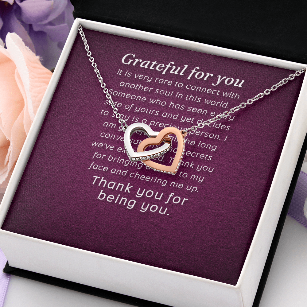Interlocking Hearts Necklace :Grateful For You Thank You For Being You