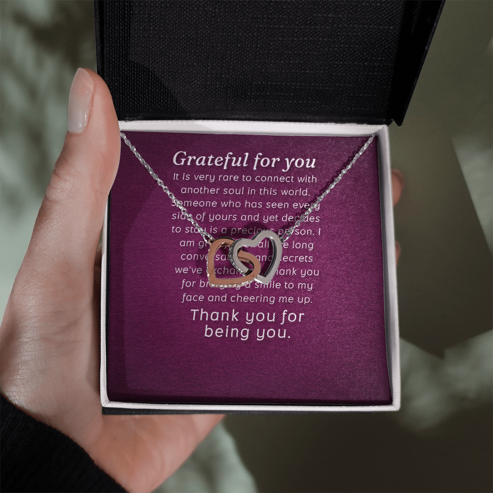 Interlocking Hearts Necklace :Grateful For You Thank You For Being You